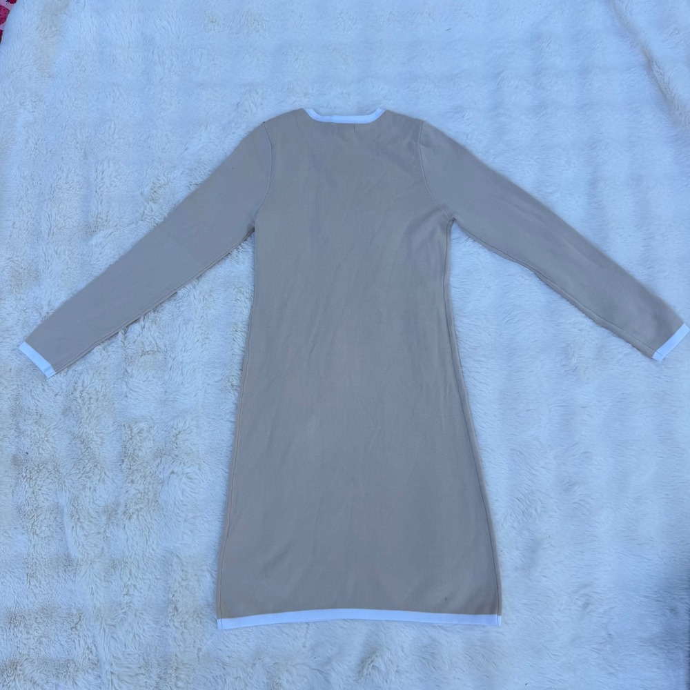 ZESICA Tan White Knit Button Front Midi Dress Rhinestone Buttons Preppy Small - Picture 6 of 8